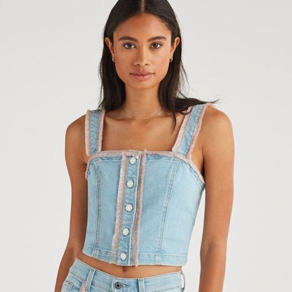 7 For All Mankind Denim Bustier Top (S) - Picture 1 of 12